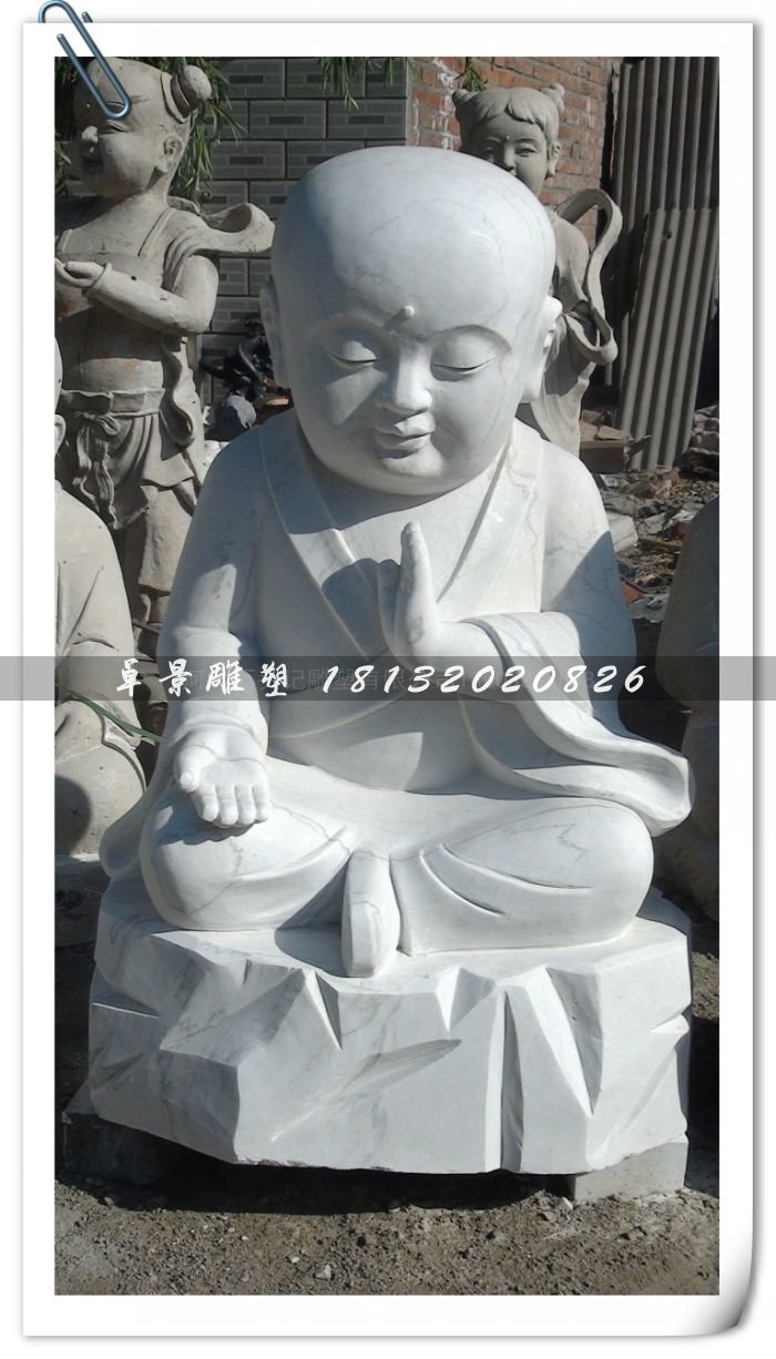 打坐小和尚石雕,大理石人物雕塑