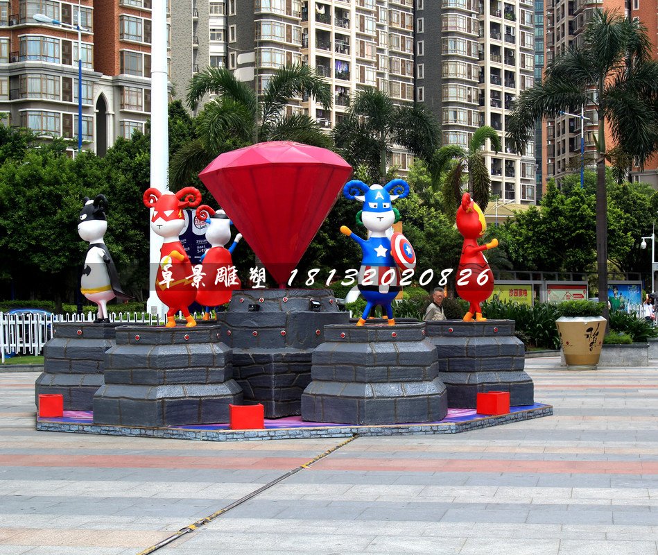 小區(qū)卡通雕塑，小區(qū)玻璃鋼人物雕塑 (2)