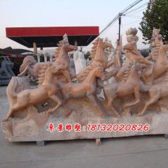 石雕奔馬，石頭奔馬雕塑，石雕飛馬雕塑