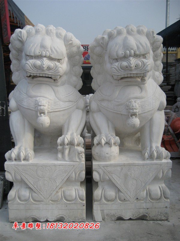 白色石頭獅子雕塑，白色石獅子 (2)