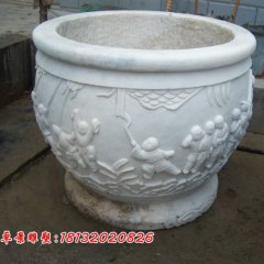 漢白玉花盆雕塑，白色石頭花盆