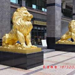 銅獅子雕塑，企業(yè)門(mén)口銅獅子雕塑