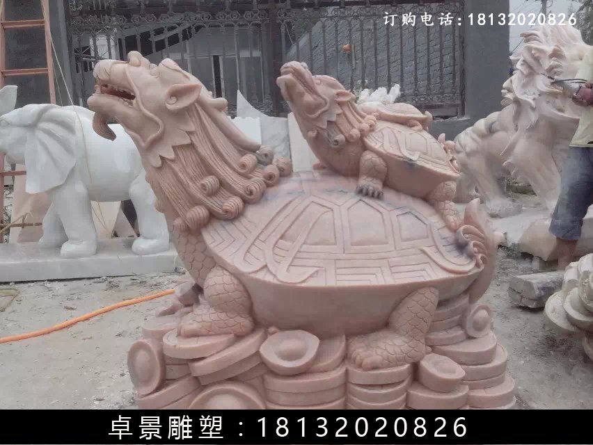 龍龜石雕，晚霞紅龍龜?shù)袼?(3)
