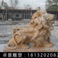 西洋獅石雕，晚霞紅西洋獅雕塑