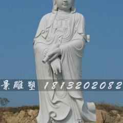 觀音石雕，漢白玉立式觀音菩薩雕塑