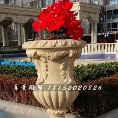 石頭花盆雕塑，小型石雕花盆