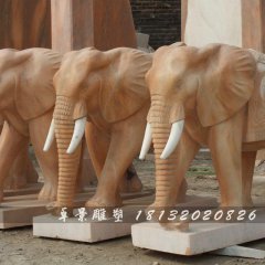 大象石雕，晚霞紅大象石雕，動(dòng)物石雕