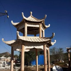 晚霞紅亭子，涼亭石雕