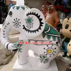 玻璃鋼大象雕塑，彩繪大象雕塑