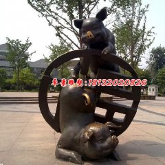 銅雕動物雕塑，銅豬雕塑，公園景觀銅雕