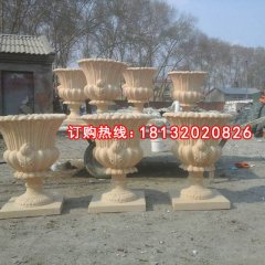 石雕花缽，砂巖花盆雕塑