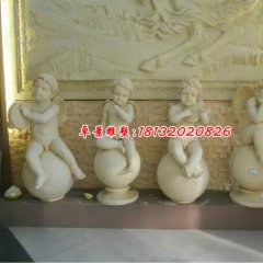 小天使石雕，漢白玉西方小孩雕塑