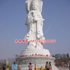 石雕三面觀音，漢白玉觀音菩薩雕塑