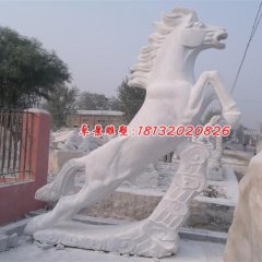 石雕馬，漢白玉馬雕塑，馬踏祥云石雕