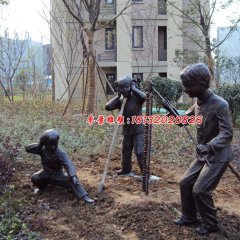 小孩放鞭炮銅雕，公園小品銅雕，景觀銅雕