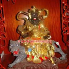 玻璃鋼騎虎財(cái)神雕塑，玻璃鋼貼金財(cái)神雕塑