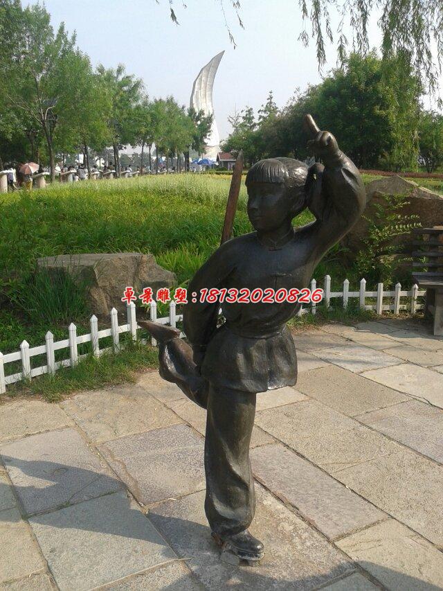 小女孩練劍銅雕，公園人物銅雕