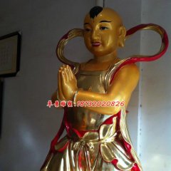 玻璃鋼善財(cái)童子雕塑，玻璃鋼彩繪貼金雕塑