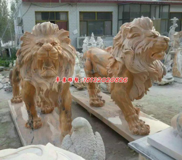 西洋獅石雕，晚霞紅獅子雕塑 (1)