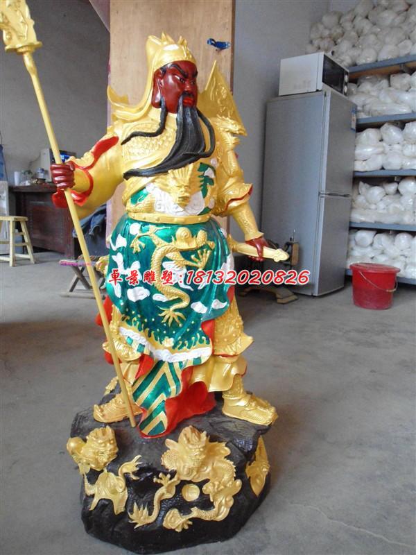 玻璃鋼紅臉關(guān)公雕塑，玻璃鋼彩繪神仙雕塑