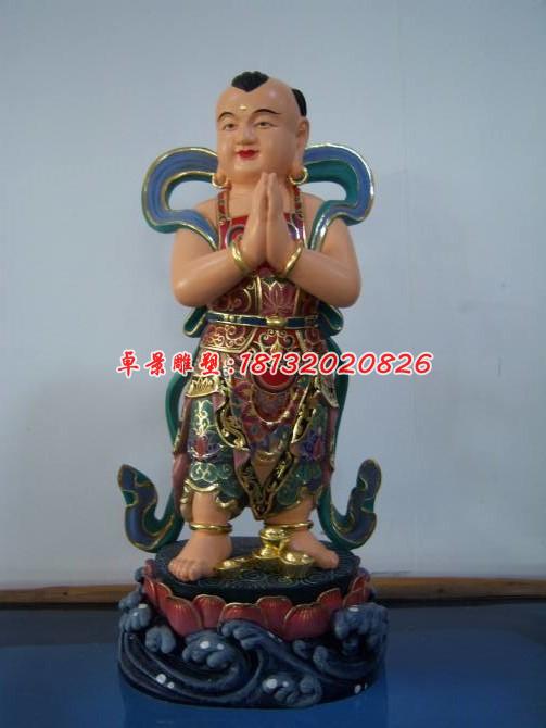 玻璃鋼善財(cái)童子雕塑,彩繪神仙雕塑 (2)