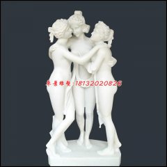 母女三石雕，漢白玉人物石雕