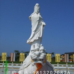 觀音石雕，漢白玉立式觀音雕塑