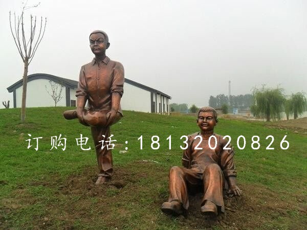 鍛造兒童雕塑，鍛銅少年雕塑 (1)