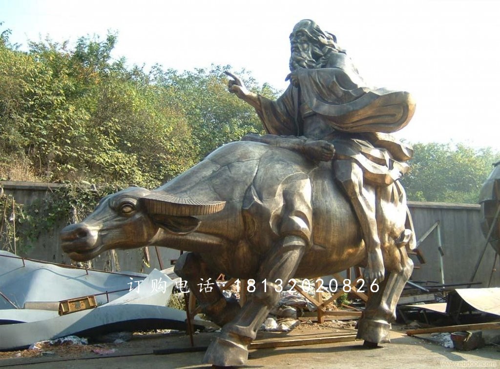 老子騎牛雕塑，古代人物騎牛雕塑
