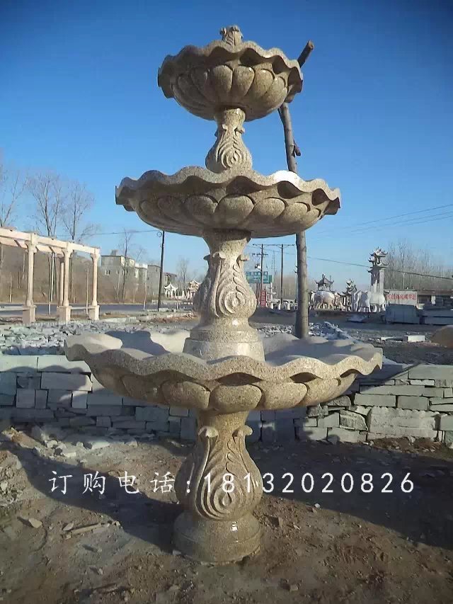 跌水盆噴泉雕塑，三層跌水盆石雕 (1)