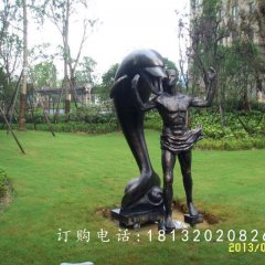 人與海豚銅雕，和諧銅雕，公園景觀雕塑