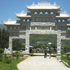 石雕三門牌樓，大理石牌樓雕塑