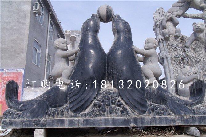 海豹石雕，兩只海豹石雕