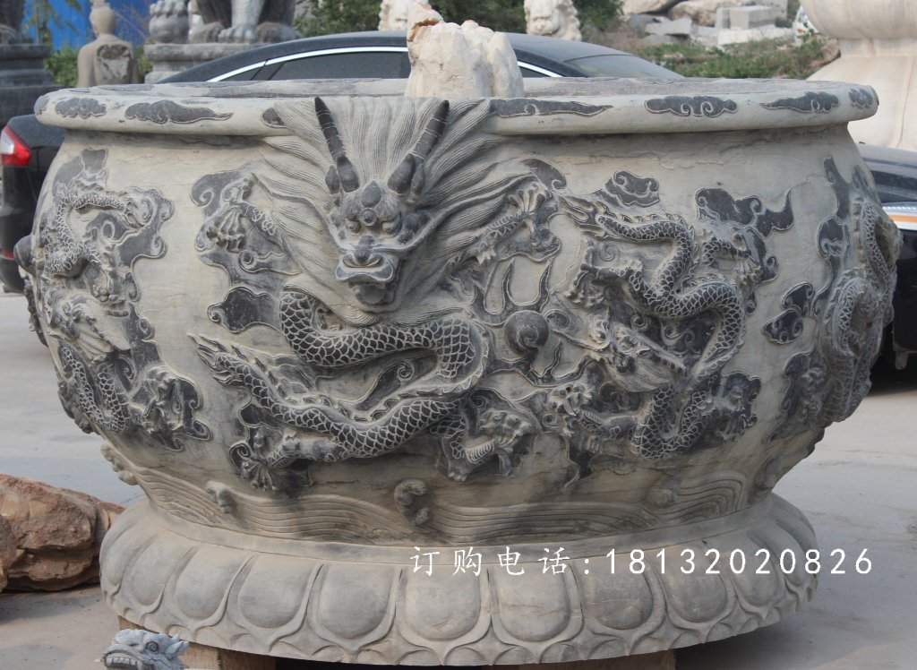 石頭花盆,石雕花盆雕塑