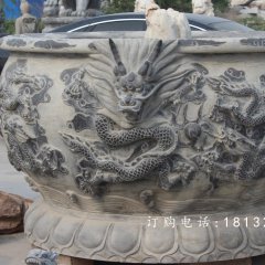 石頭花盆，石雕花盆雕塑