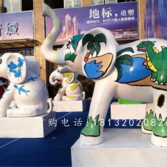 玻璃鋼大象，玻璃鋼彩繪動物雕塑