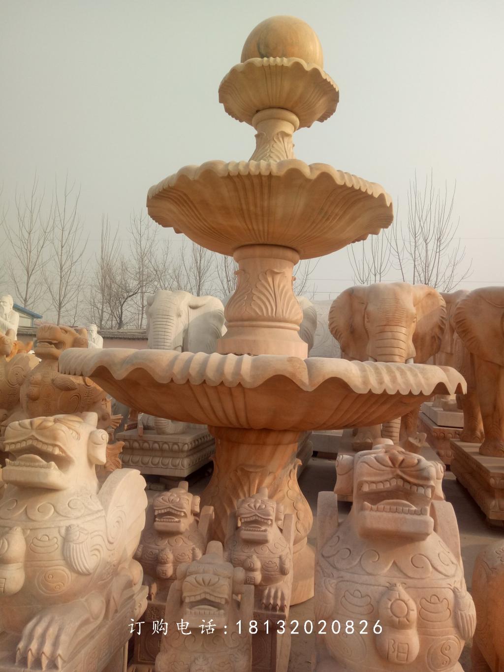 風(fēng)水球噴泉,晚霞紅噴泉石雕