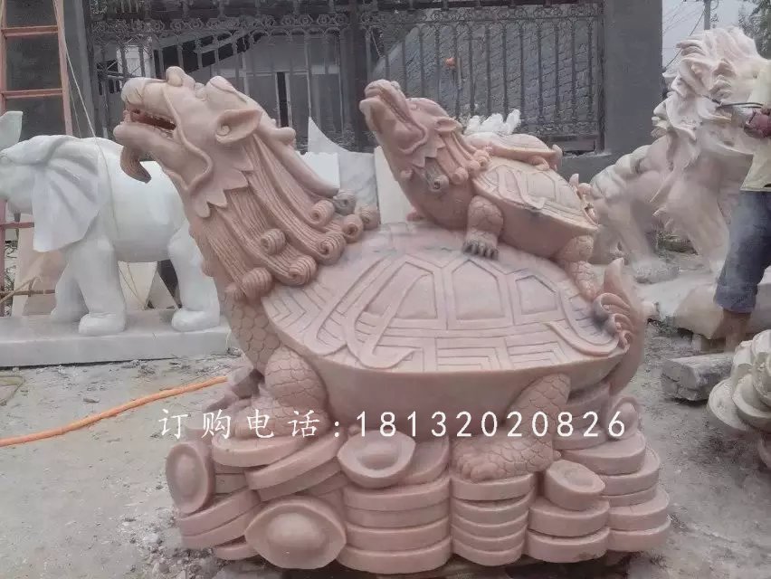 母子龍龜石雕，招財(cái)動物石雕