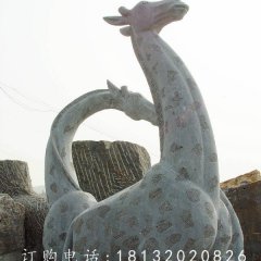 母子長頸鹿石雕，大理石動物雕塑
