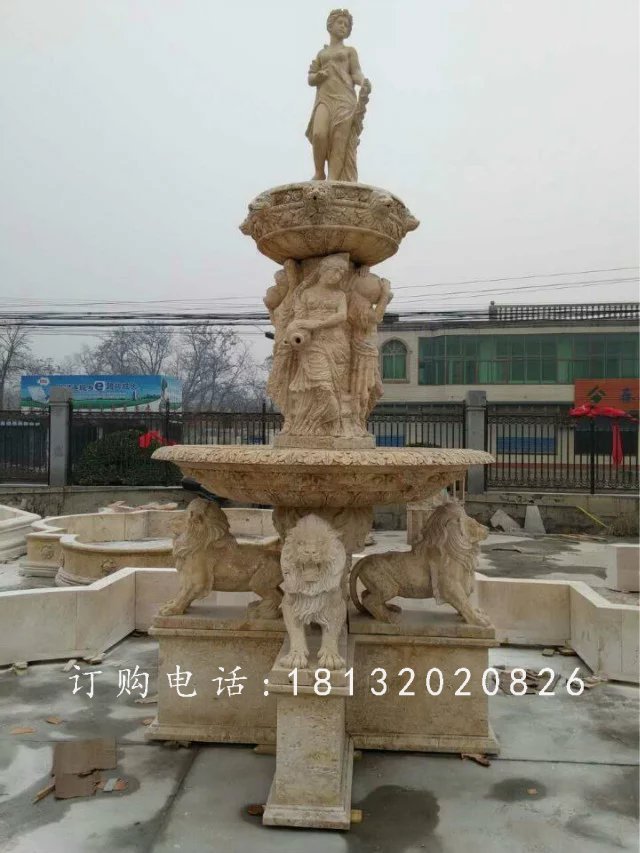 黃銹石噴泉雕塑，組合噴泉石雕