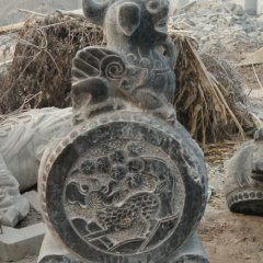 青石門墩，仿古抱鼓石