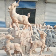 三陽開泰石雕，晚霞紅石雕羊