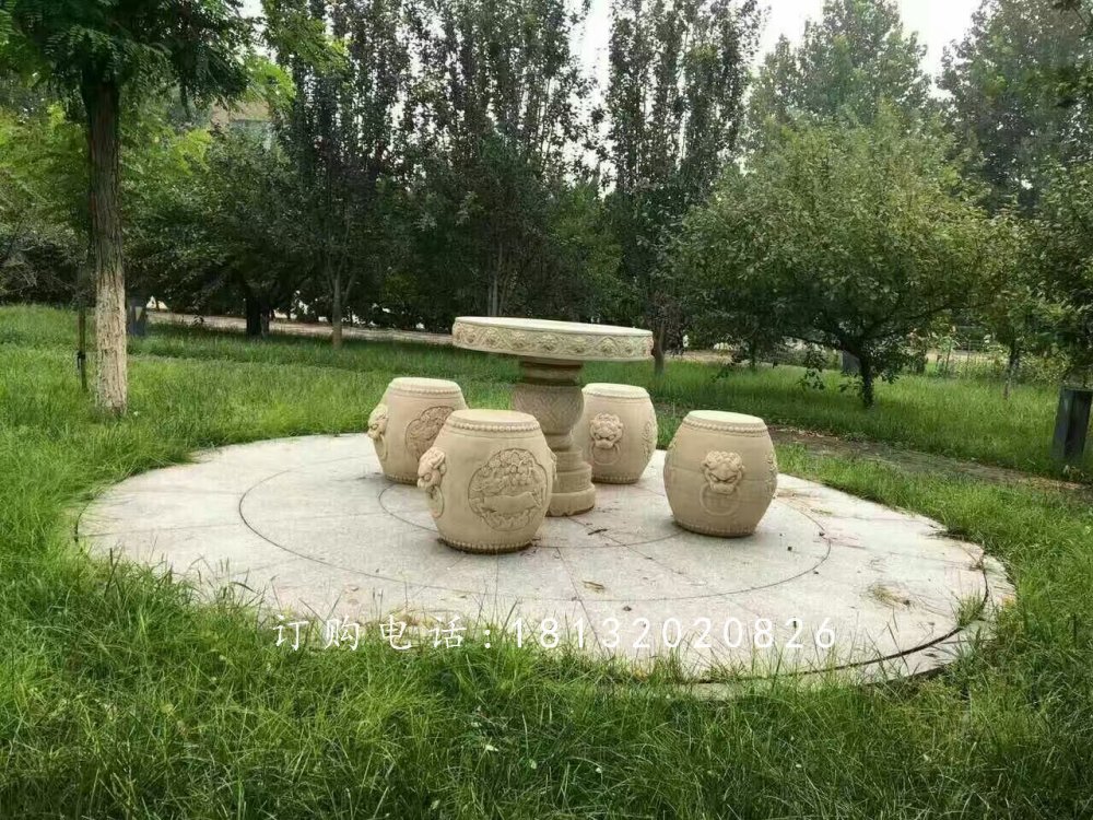 鼓式桌凳石雕,公園石桌凳