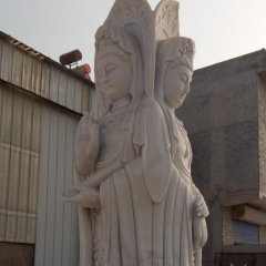 三面觀音石雕，大理石立式觀音