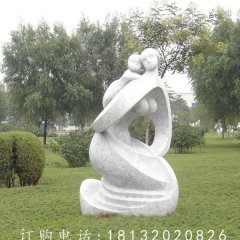 抽象人物石雕，景觀母子雕塑