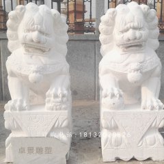 漢白玉獅子石雕，企業(yè)門口獅子石雕