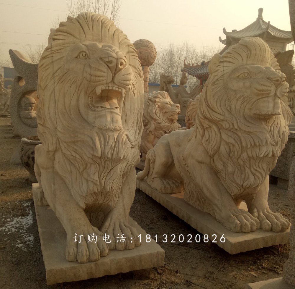 趴著的匯豐獅石雕，公園動物石雕 (1)