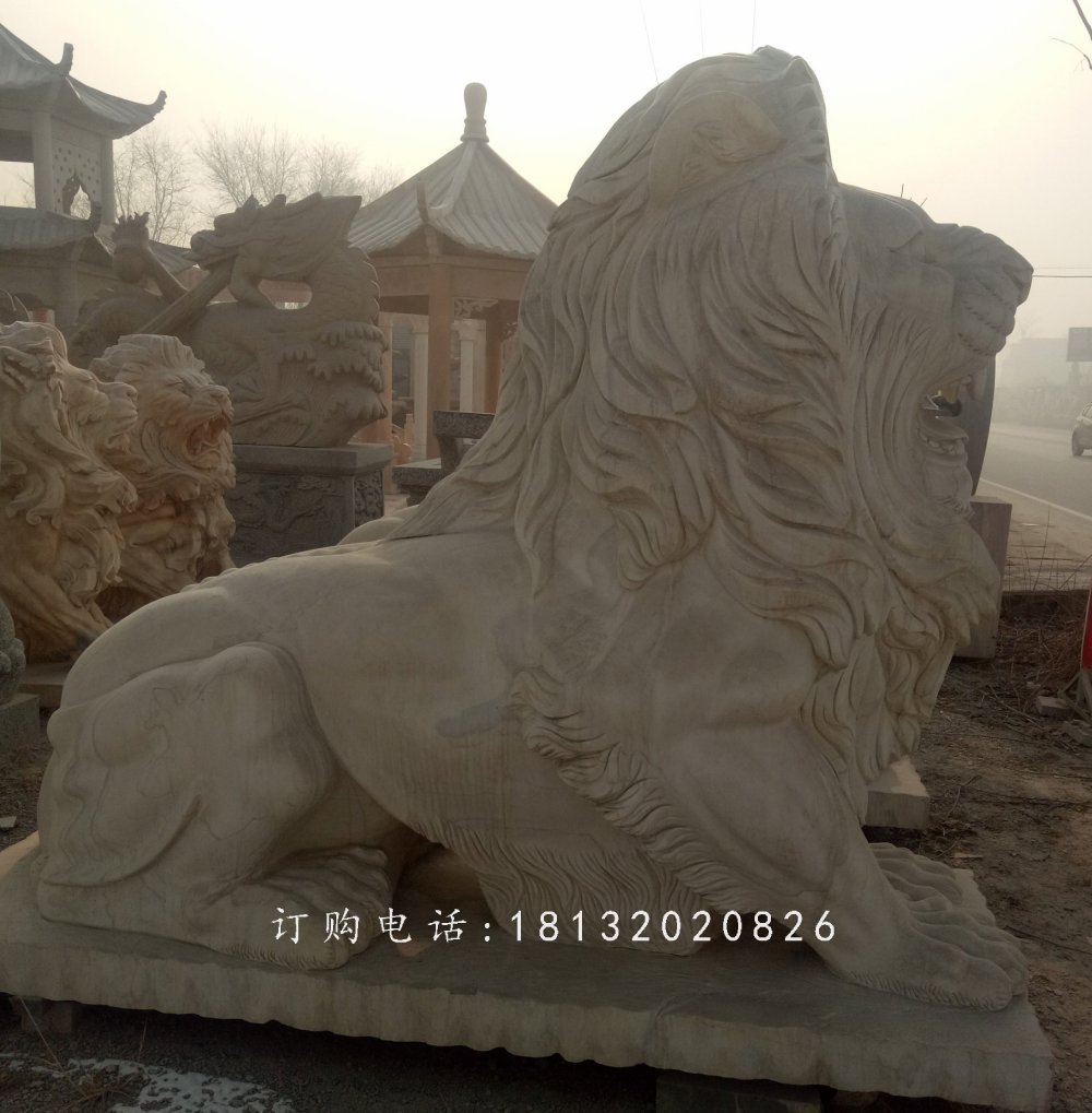 趴著的匯豐獅石雕，公園動物石雕 (2)