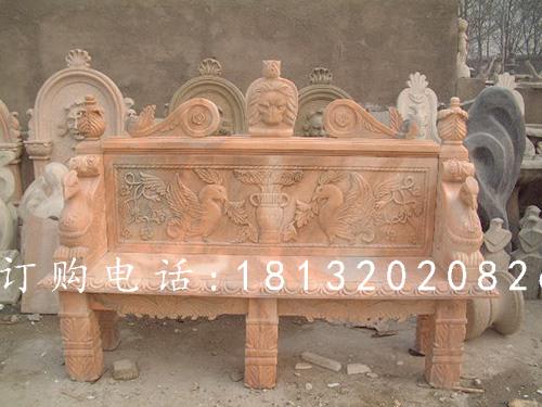 石雕椅子,晚霞紅石雕凳子雕塑