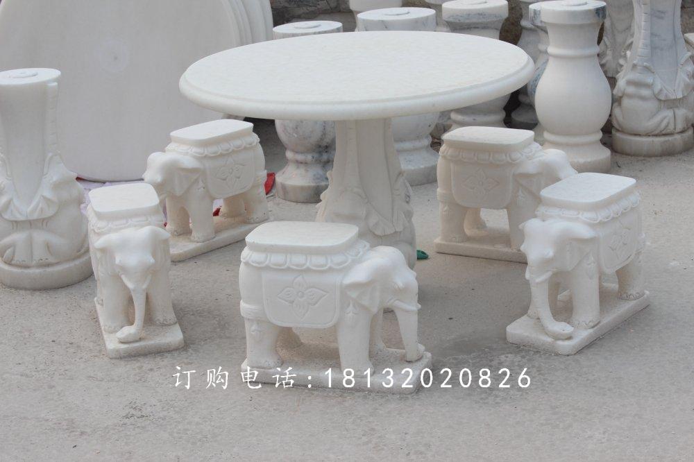 漢白玉石象桌象凳，石象桌象凳雕塑 (1)